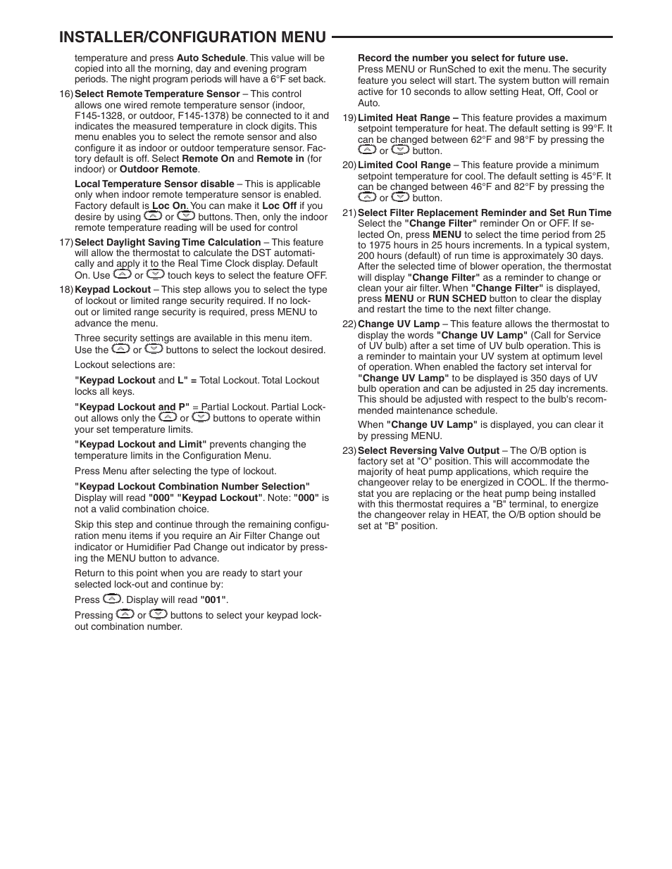 Installer/configuration menu | White Rodgers 1F97-0671 User Manual | Page 7 / 12