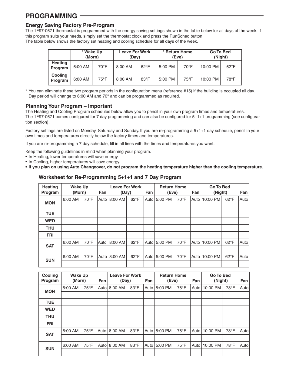 Programming | White Rodgers 1F97-0671 User Manual | Page 9 / 12