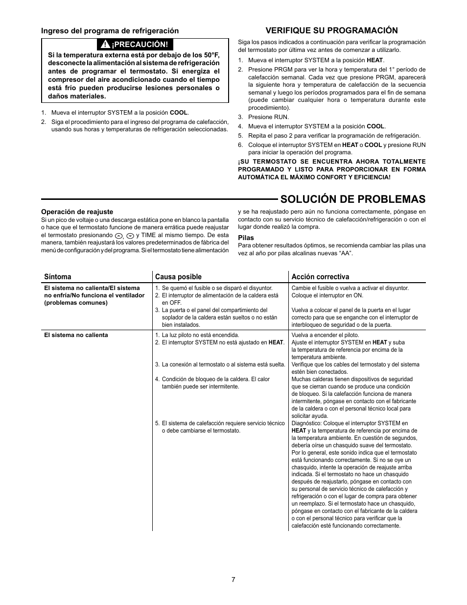 Solución de problemas, Verifique su programación | White Rodgers 1F80-361 User Manual | Page 15 / 16