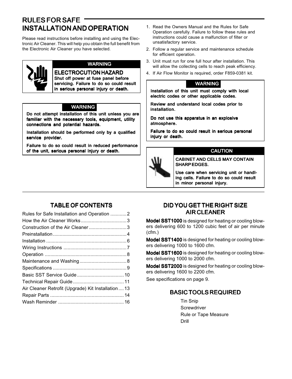 Rules for safe | White Rodgers SST1000 User Manual | Page 2 / 16