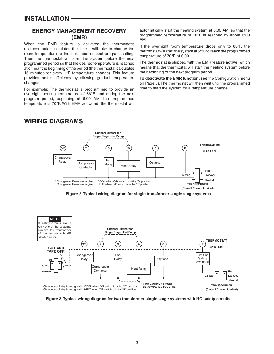 Installation wiring diagrams, Energy management recovery (emr) | White Rodgers 1F80-0261 User Manual | Page 3 / 12