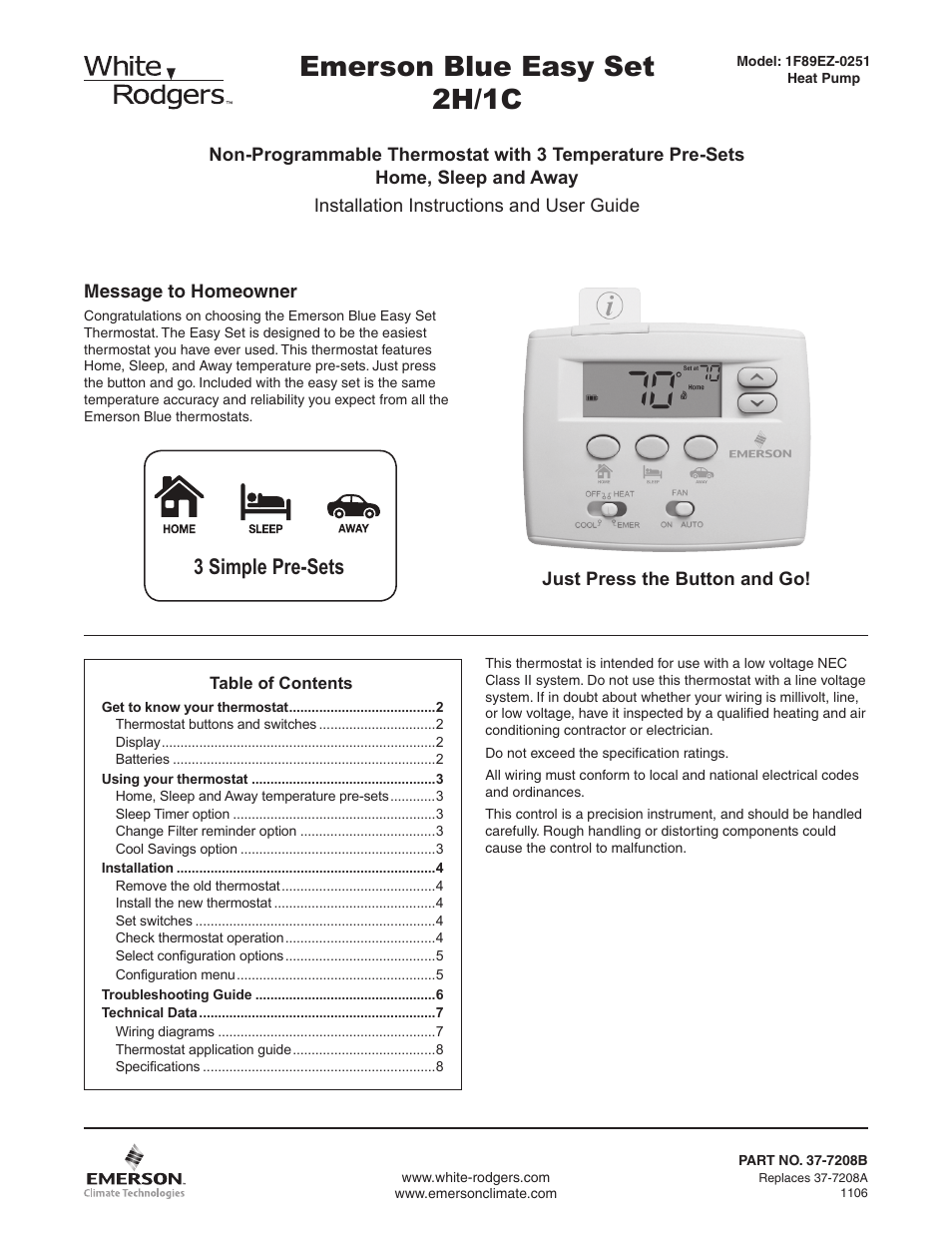White Rodgers 1F89EZ-0251 User Manual | 8 pages