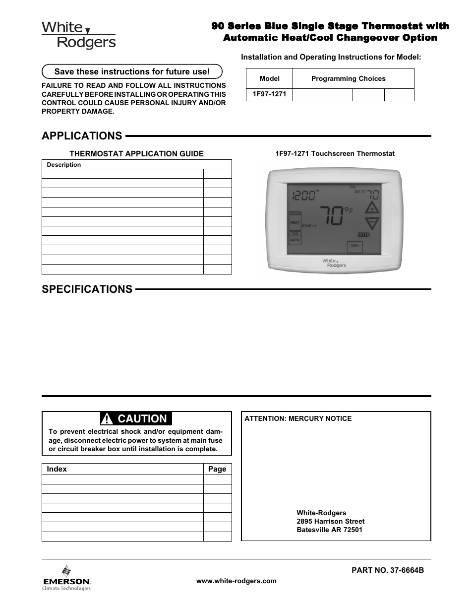 White Rodgers 1F97-1271 User Manual | 8 pages