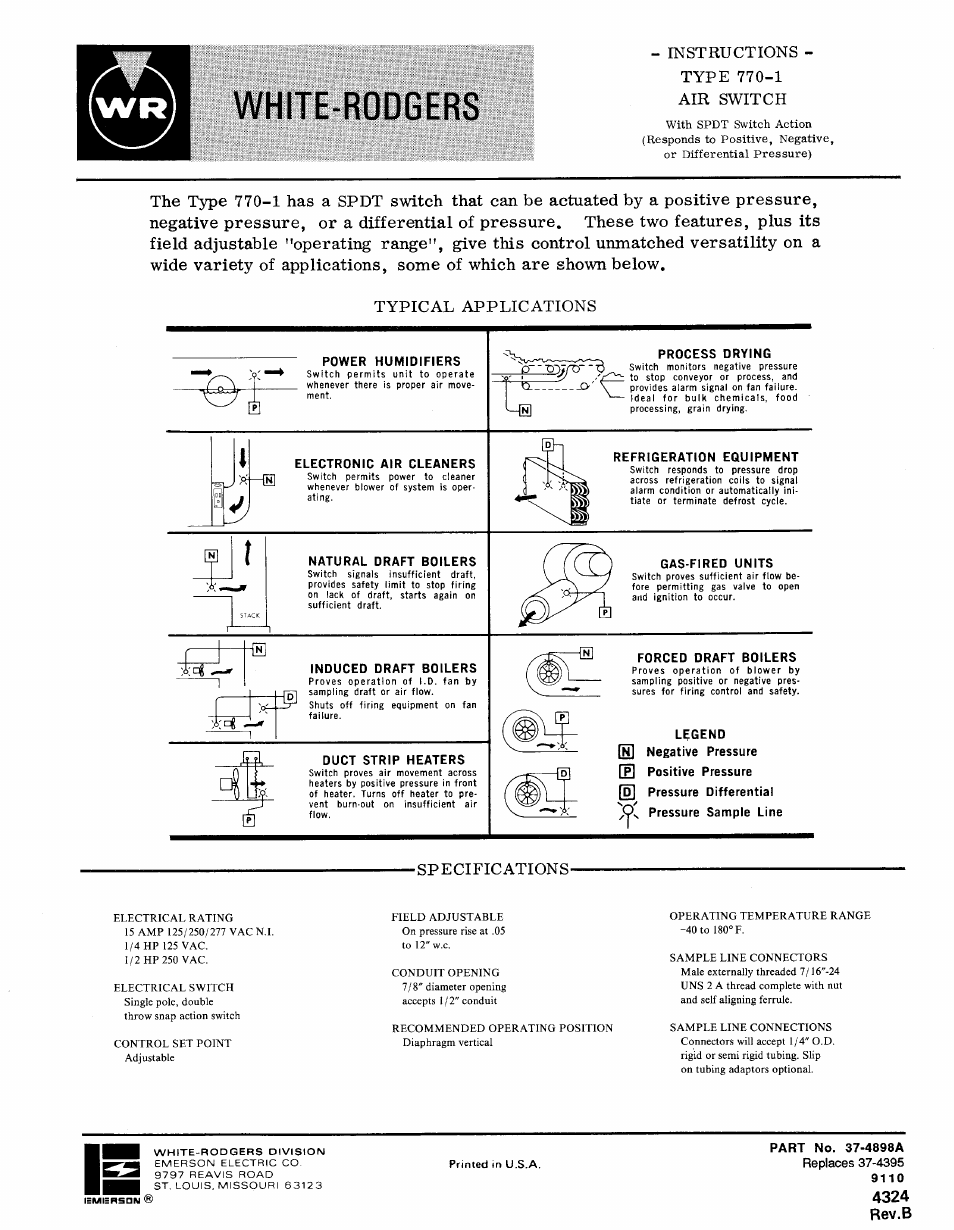 White Rodgers 770-1 User Manual | 4 pages