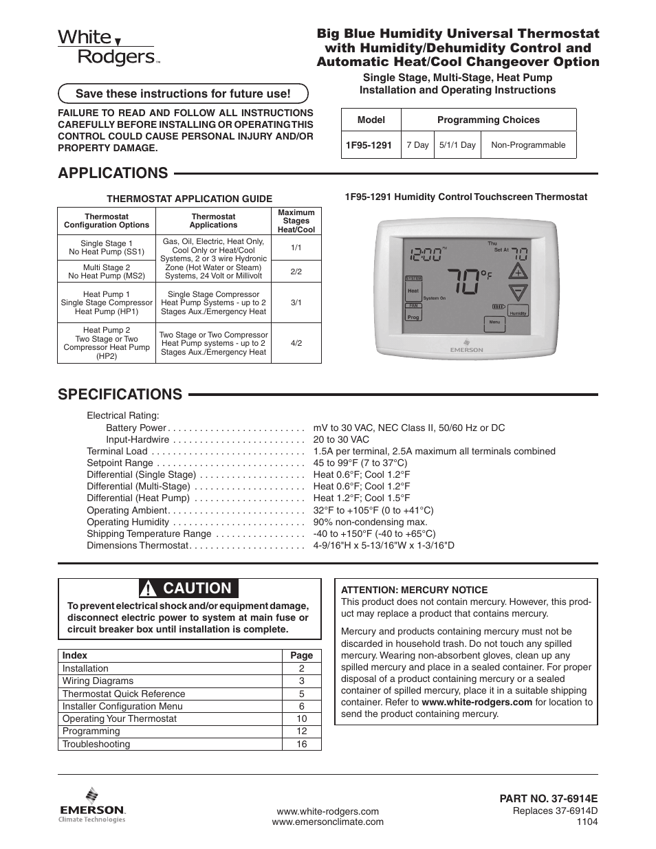 White Rodgers 1F95-1291 User Manual | 16 pages