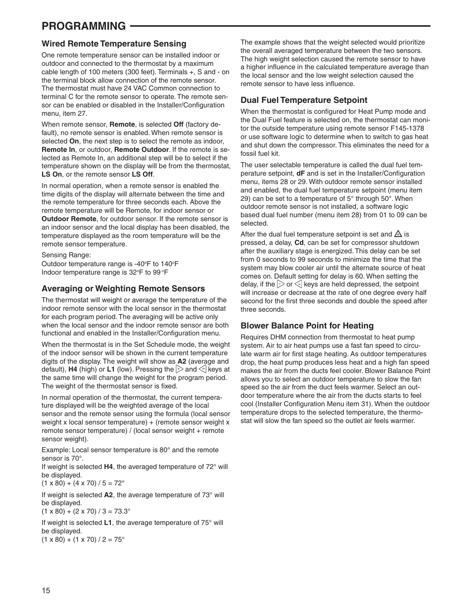 Programming | White Rodgers 1F95-1291 User Manual | Page 15 / 16