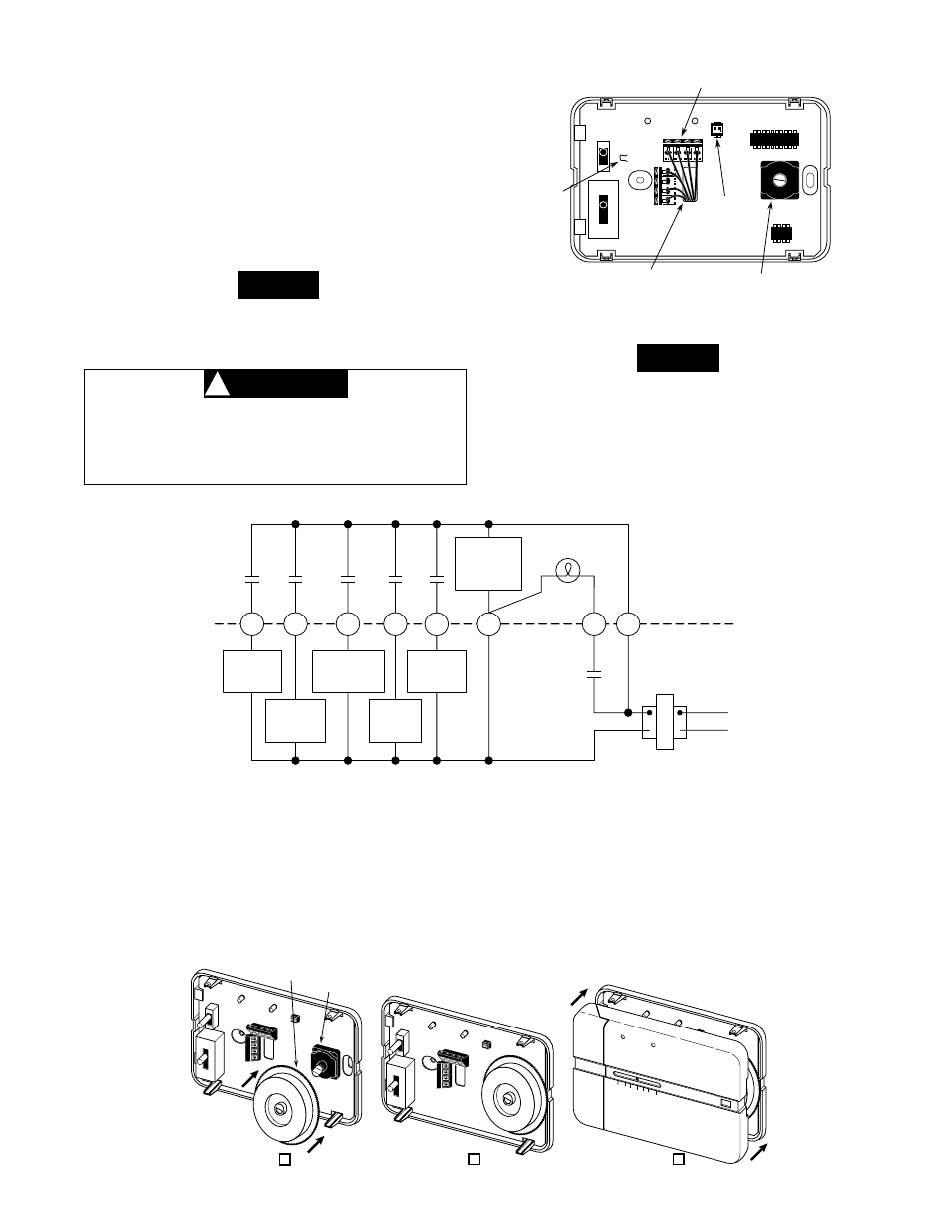 Caution, Wire thermostat to system, Attach setpoint knob and cover | 12 o f f, Figure 5. attach setpoint knob and cover, Figure 4. typical wiring diagram, Figure 3. thermostat base with typical wiring, Thermostat system | White Rodgers 1F59-11 User Manual | Page 3 / 4