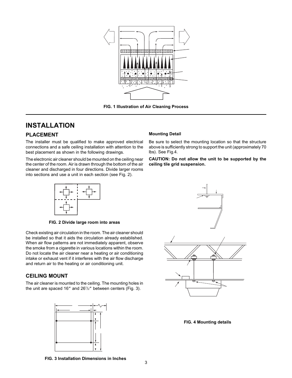 Installation, Placement, Ceiling mount | White Rodgers CSC1000 User Manual | Page 3 / 8