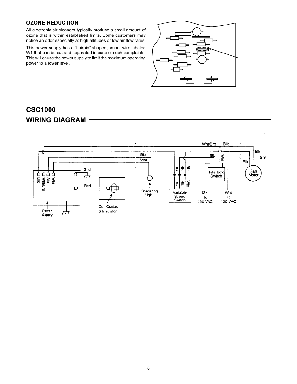 Csc1000 wiring diagram, Ozone reduction | White Rodgers CSC1000 User Manual | Page 6 / 8