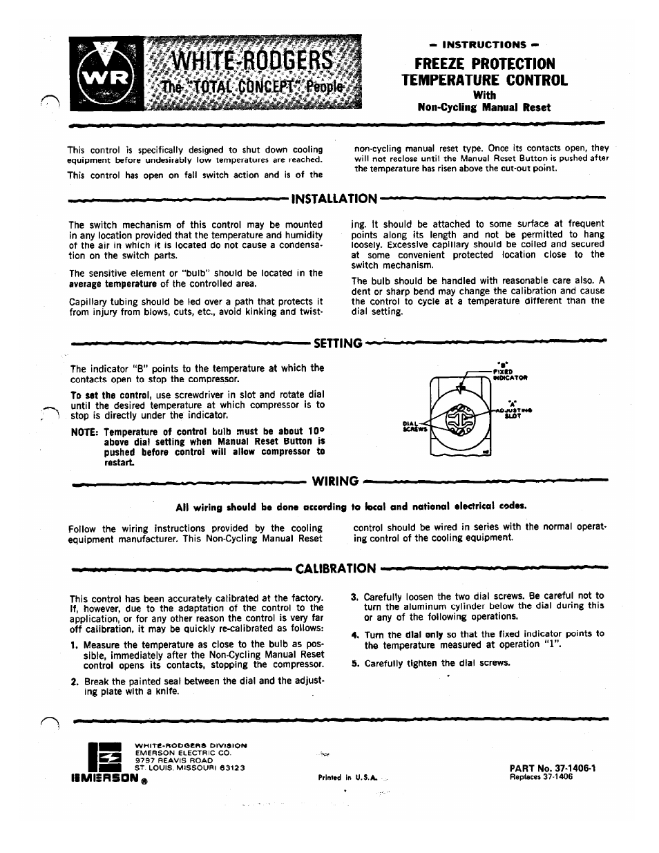 White Rodgers 37-1406-1 User Manual | 1 page