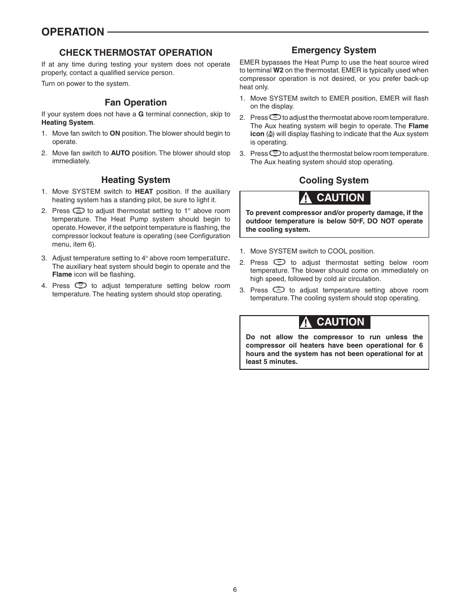 Operation, Caution | White Rodgers BLUE 2 1F89-0211 User Manual | Page 6 / 16