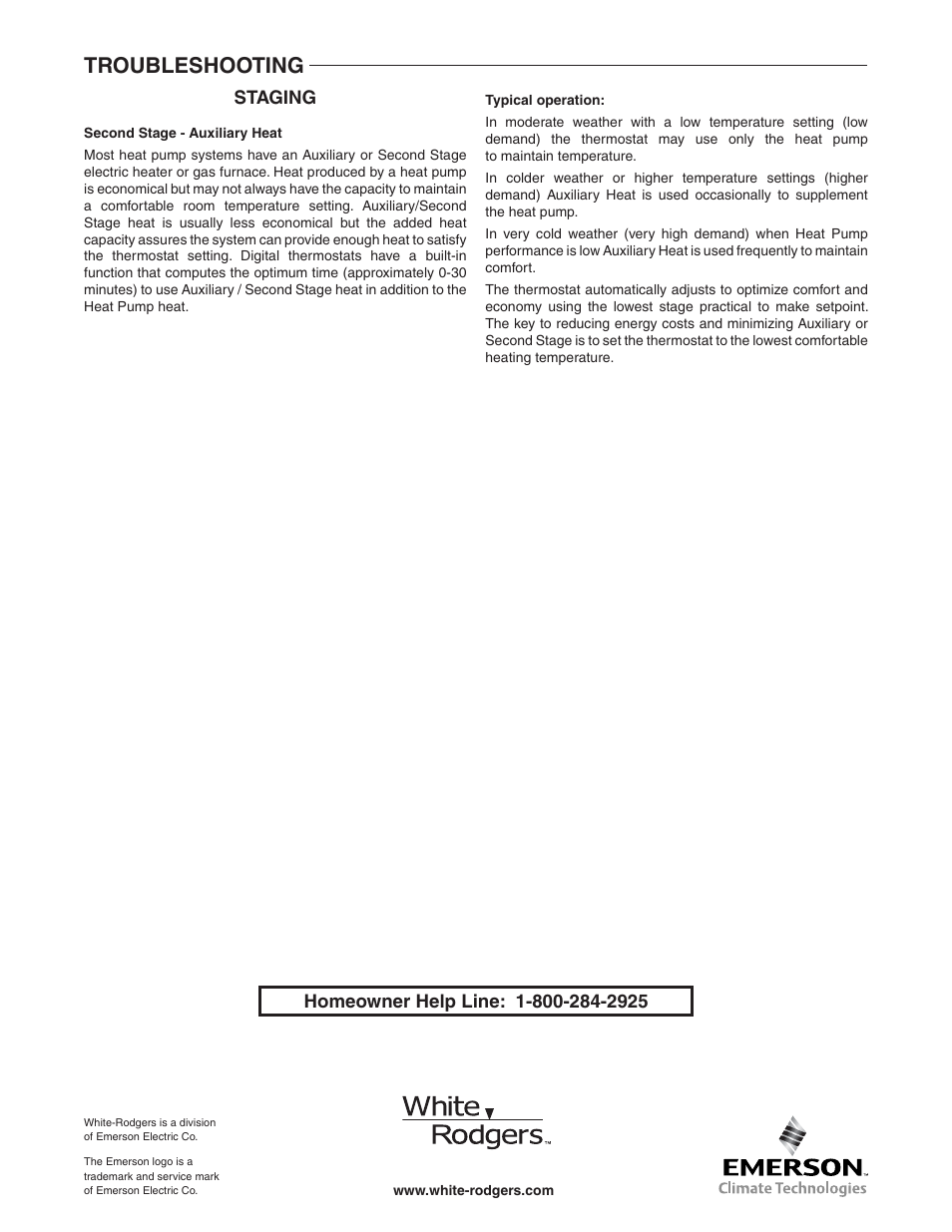 Troubleshooting, Staging | White Rodgers BLUE 2 1F89-0211 User Manual | Page 8 / 16