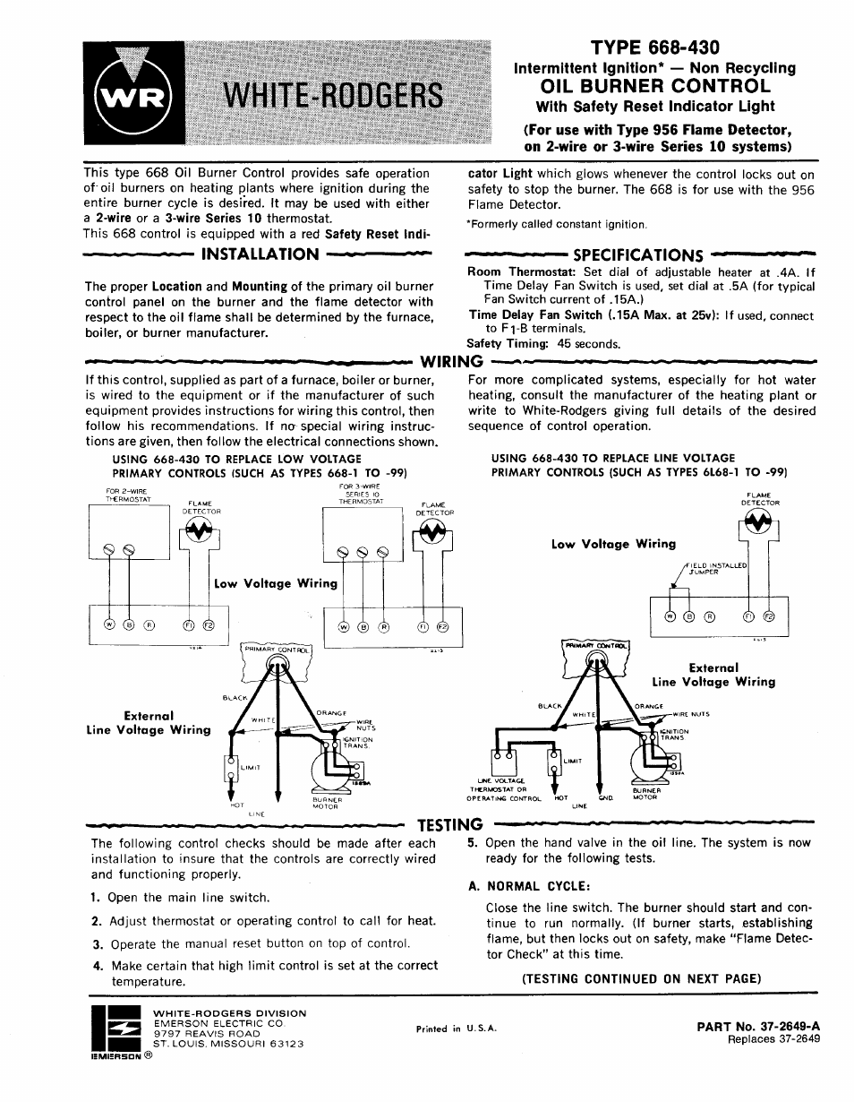 White Rodgers 668-430 User Manual | 2 pages