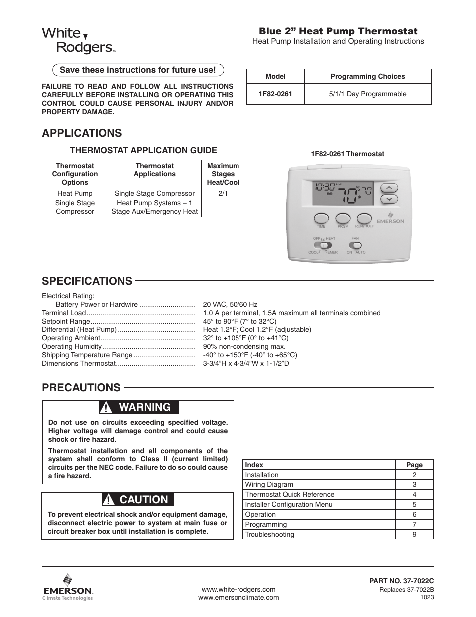 White Rodgers 1F82-0261 User Manual | 12 pages