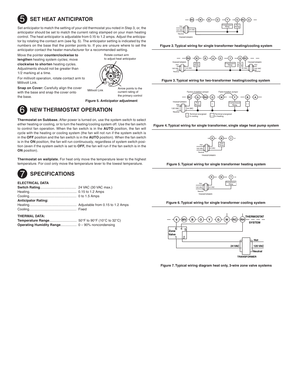 Set heat anticipator, New thermostat operation, Specifications | White Rodgers 1E56N-444 User Manual | Page 2 / 8