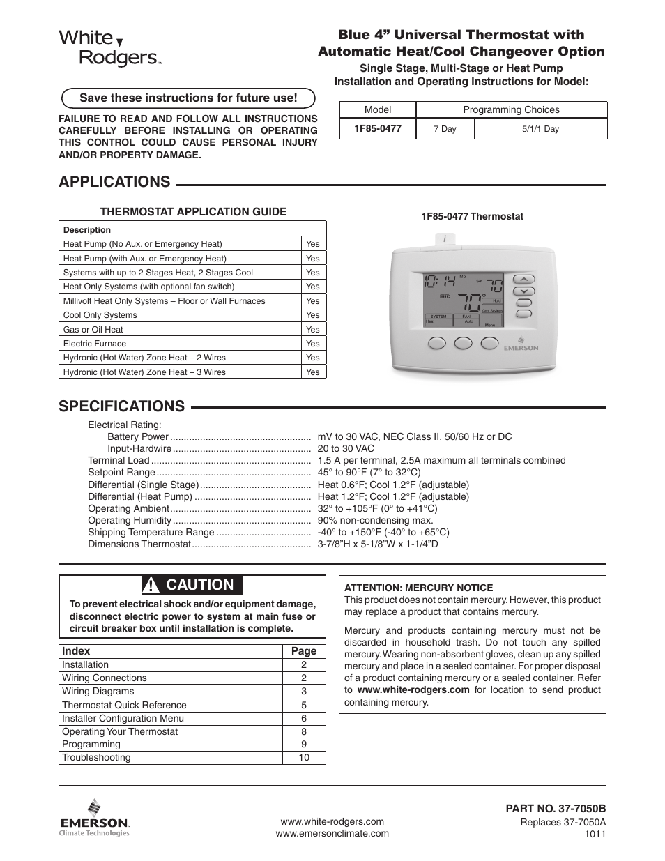 White Rodgers 1F85-0477 User Manual | 12 pages