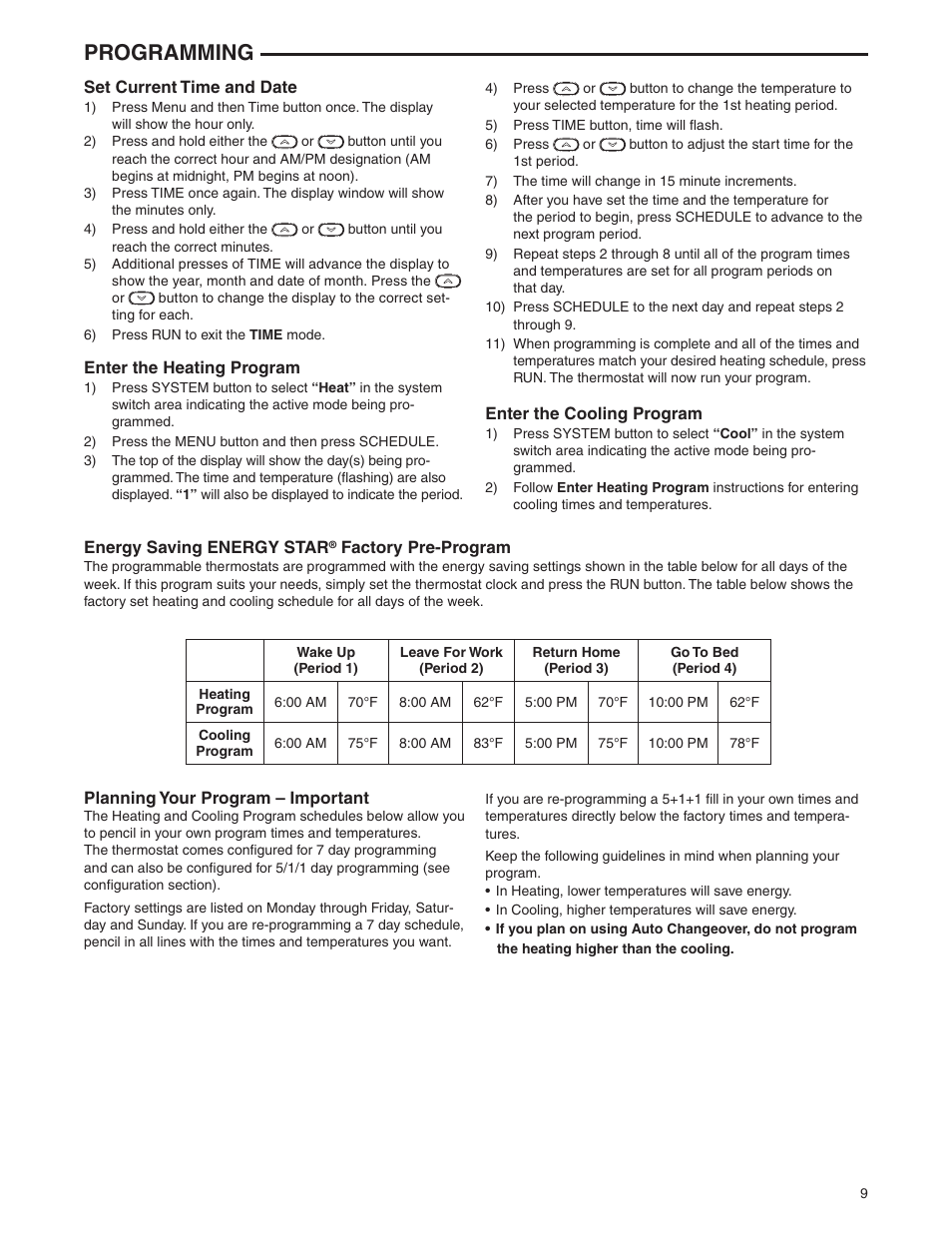 Programming | White Rodgers 1F85-0477 User Manual | Page 9 / 12