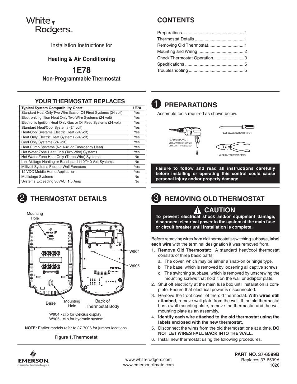 White Rodgers Thermostat 1F78 User Manual | 8 pages