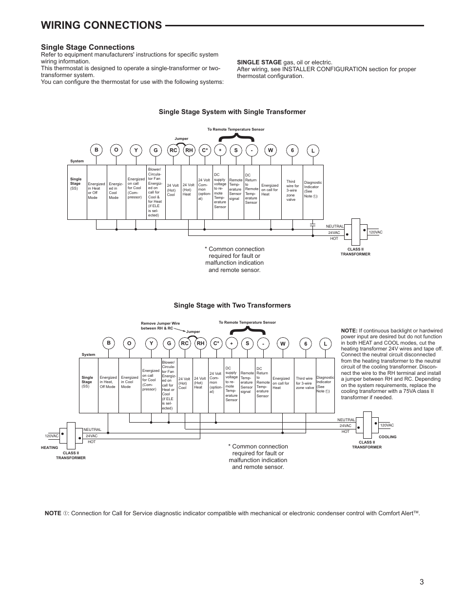 Wiring connections, Single stage connections | White Rodgers 1F97-1277 User Manual | Page 3 / 12