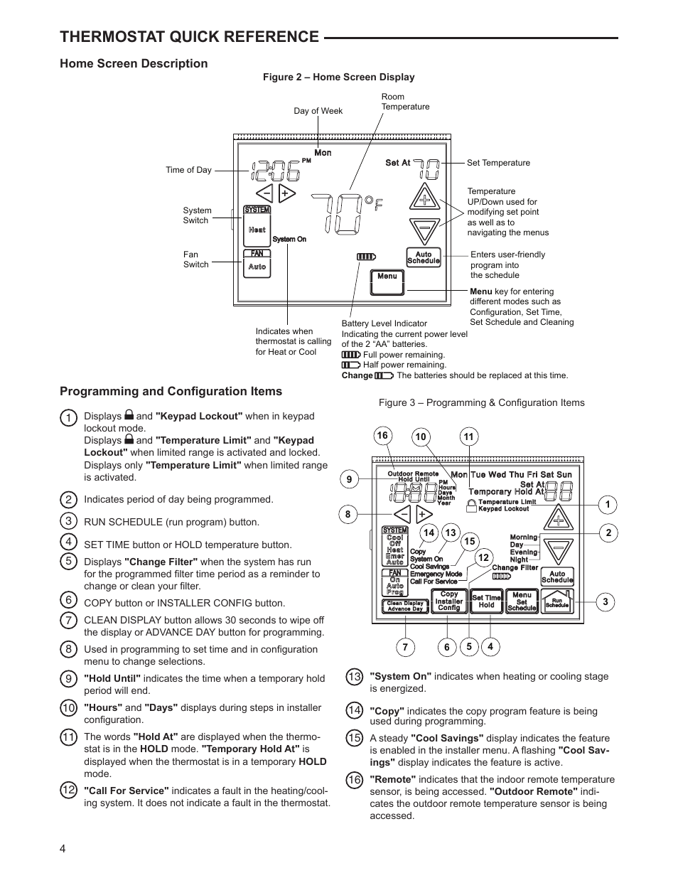 Thermostat quick reference | White Rodgers 1F97-1277 User Manual | Page 4 / 12
