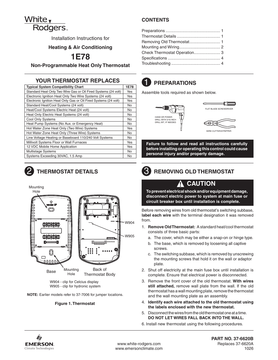 White Rodgers EMERSON 1.00E+78 User Manual | 4 pages