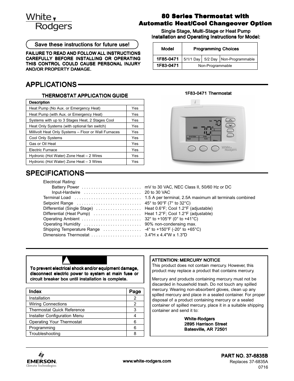 White Rodgers 1F83-0471 User Manual | 8 pages
