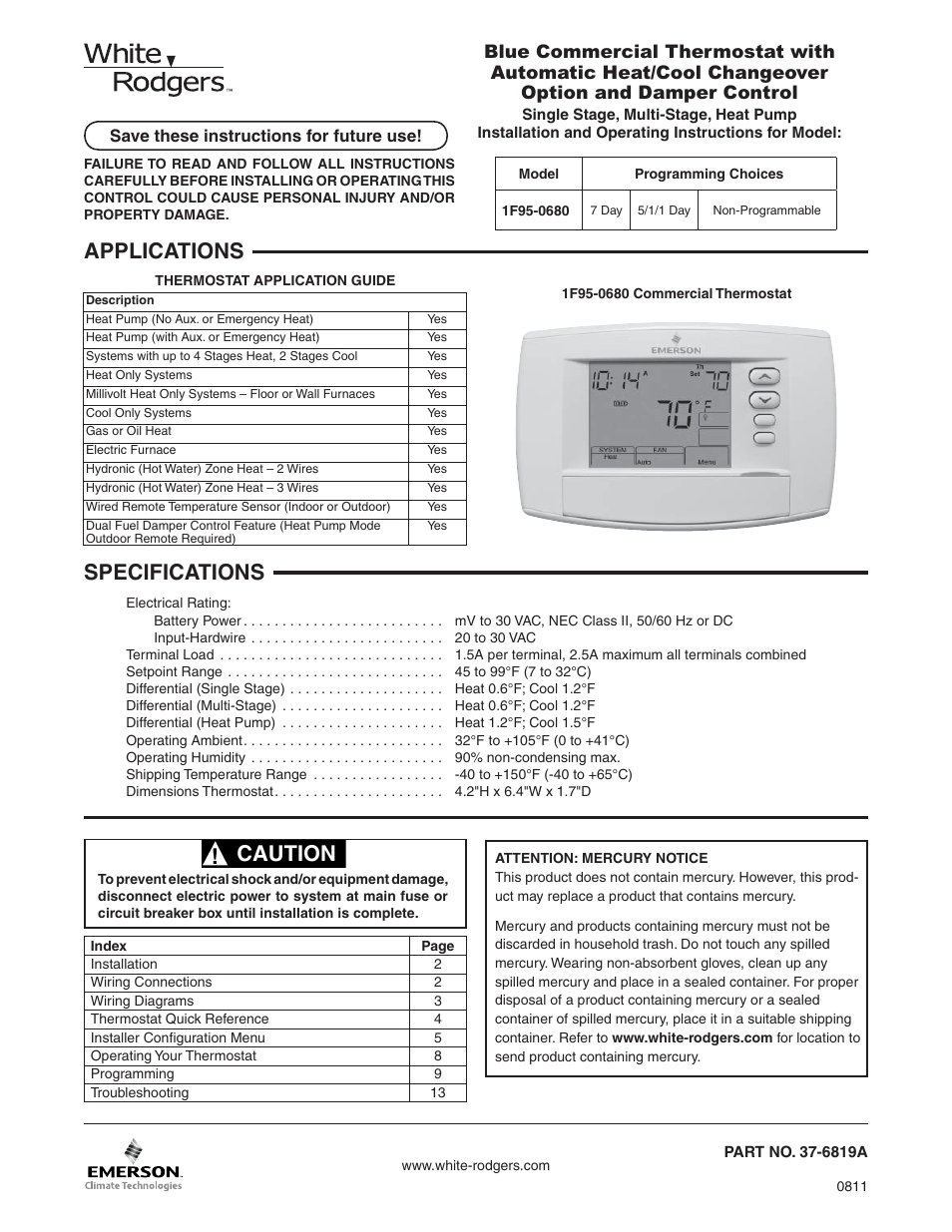 White Rodgers 1F95-0680 User Manual | 16 pages