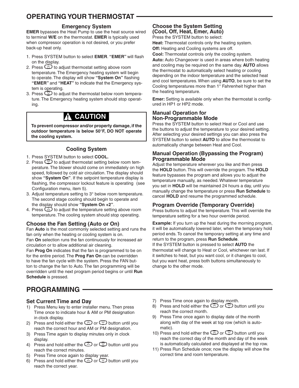 Caution, Operating your thermostat programming | White Rodgers 1F95-0680 User Manual | Page 9 / 16