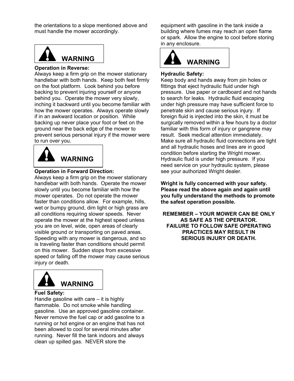 Wright Manufacturing Sentar Commercial Mower User Manual | Page 8 / 17
