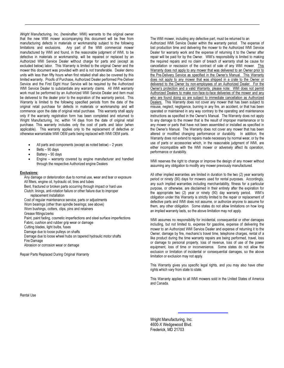 Wright Manufacturing 14SH654 User Manual | Page 24 / 28