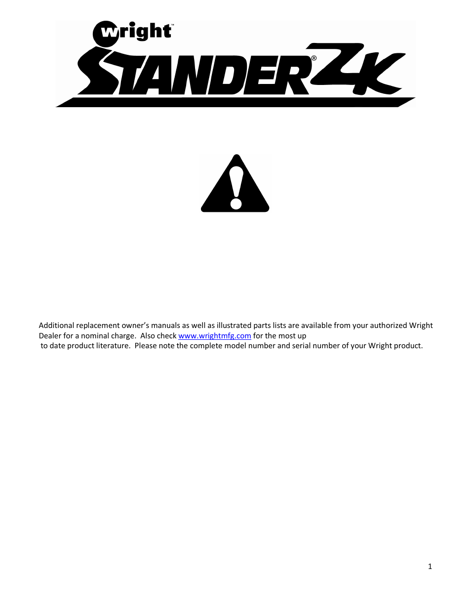 Wright Manufacturing Stander ZK 43181 User Manual | 21 pages