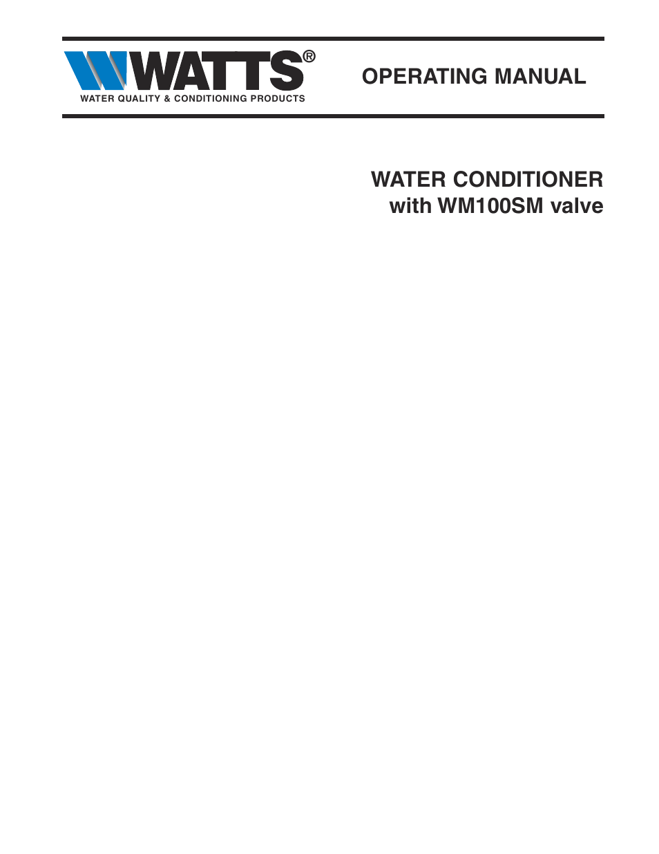 Watts WATER CONDITIONER with WM100SM valve User Manual | 28 pages