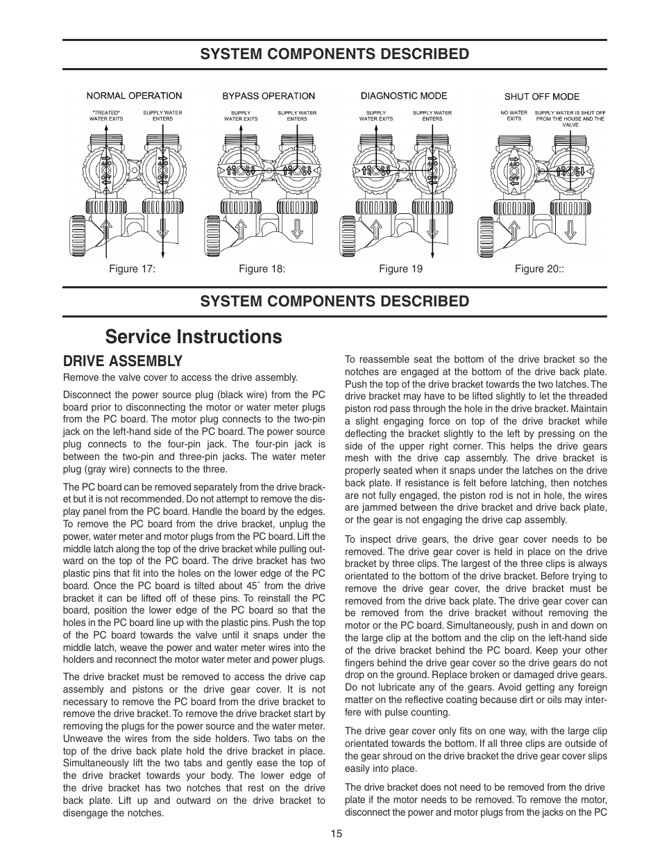 Service instructions, System components described, System components described drive assembly | Watts WATER CONDITIONER with WM100SM valve User Manual | Page 15 / 28