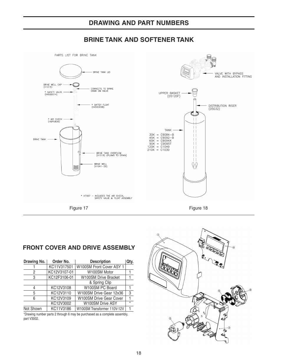 Front cover and drive assembly | Watts WATER CONDITIONER with WM100SM valve User Manual | Page 18 / 28