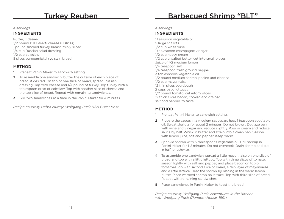 Barbecued shrimp “blt, Turkey reuben | Wolfgang Puck BISTRO BCGL0020 User Manual | Page 10 / 22