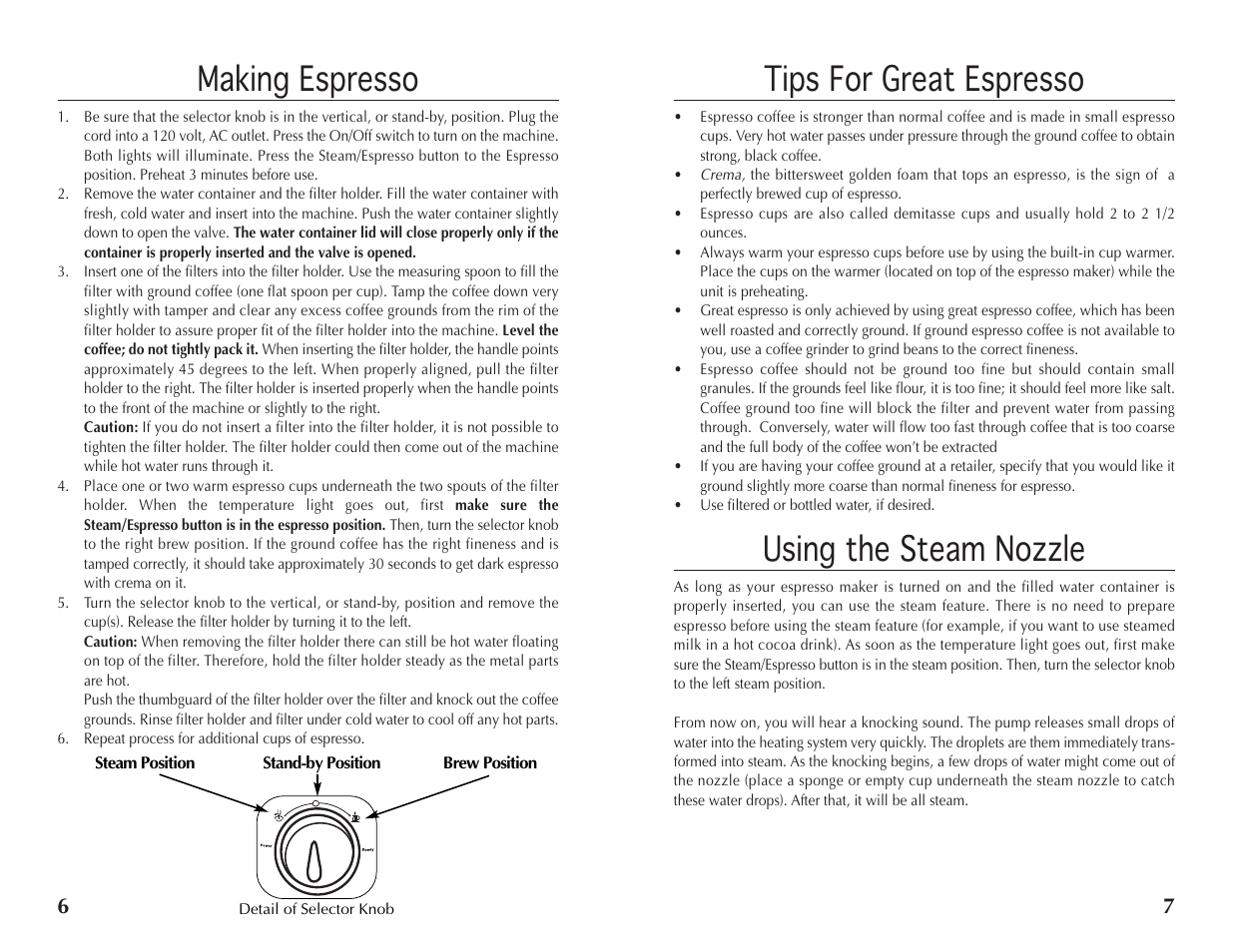 Tips for great espresso, Using the steam nozzle, Making espresso | Wolfgang Puck BECR0010 User Manual | Page 4 / 8