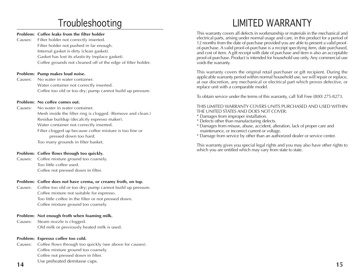 Limited warranty, Troubleshooting | Wolfgang Puck BECR0010 User Manual | Page 8 / 8