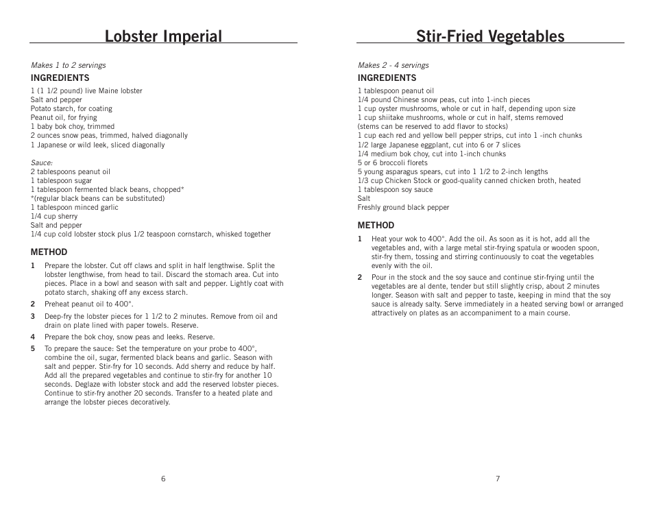Lobster imperial, Stir-fried vegetables | Wolfgang Puck BEWK0014 User Manual | Page 5 / 6