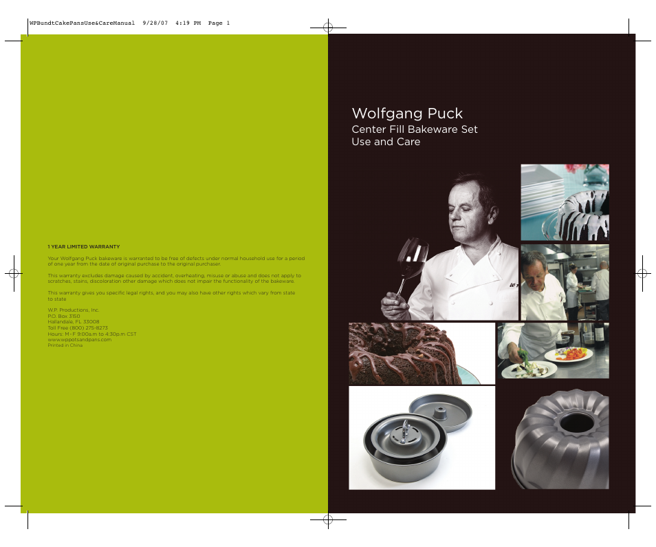 Wolfgang Puck Center Fill Bakeware Set User Manual | 16 pages