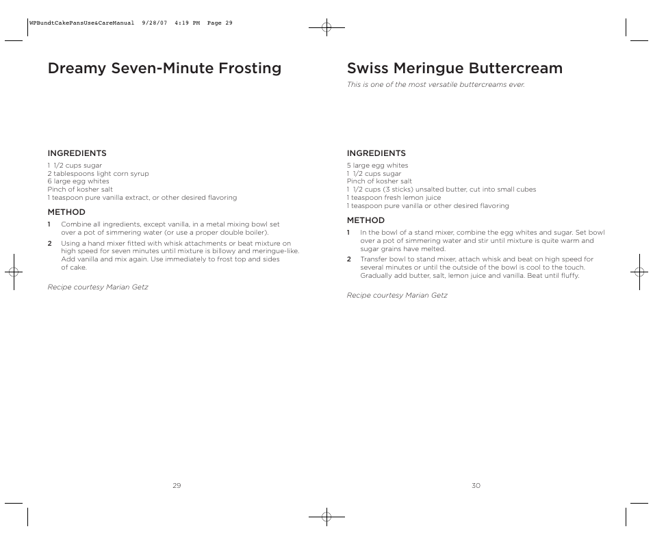 Swiss meringue buttercream, Dreamy seven-minute frosting | Wolfgang Puck Center Fill Bakeware Set User Manual | Page 16 / 16