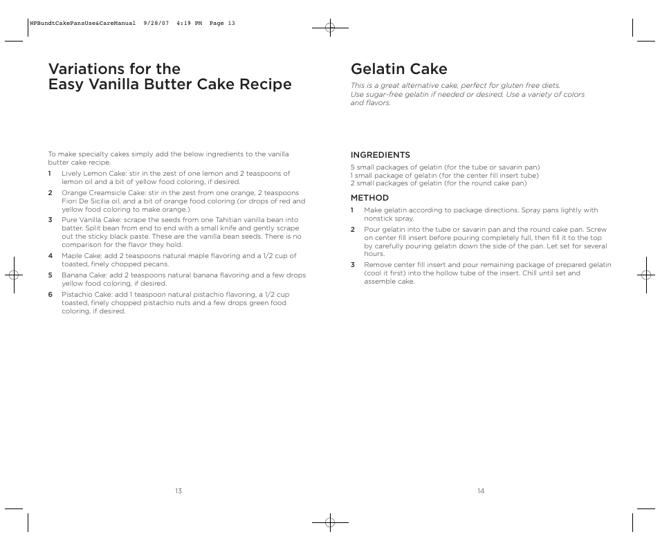 Gelatin cake, Variations for the easy vanilla butter cake recipe | Wolfgang Puck Center Fill Bakeware Set User Manual | Page 8 / 16