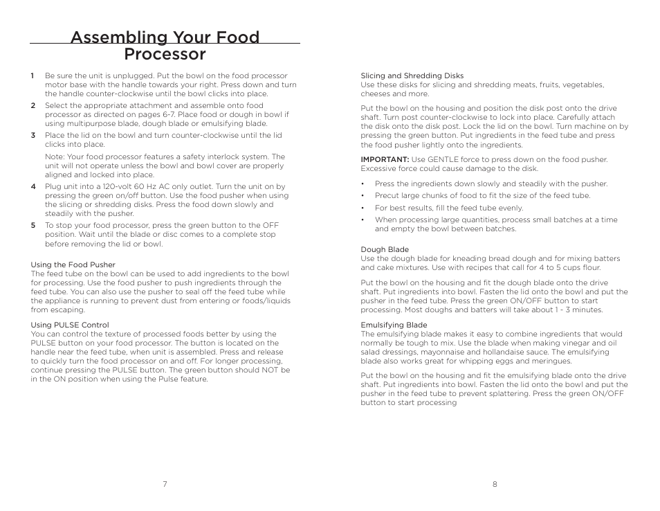 Assembling your food processor | Wolfgang Puck BFPR0011 User Manual | Page 5 / 10