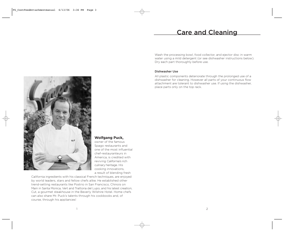 Care and cleaning | Wolfgang Puck WPMFP15AC User Manual | Page 2 / 4