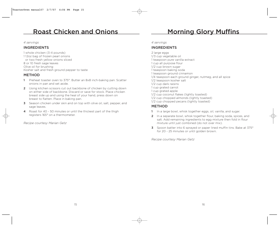Roast chicken and onions, Morning glory muffins | Wolfgang Puck DUAL BTOT0010 User Manual | Page 9 / 12