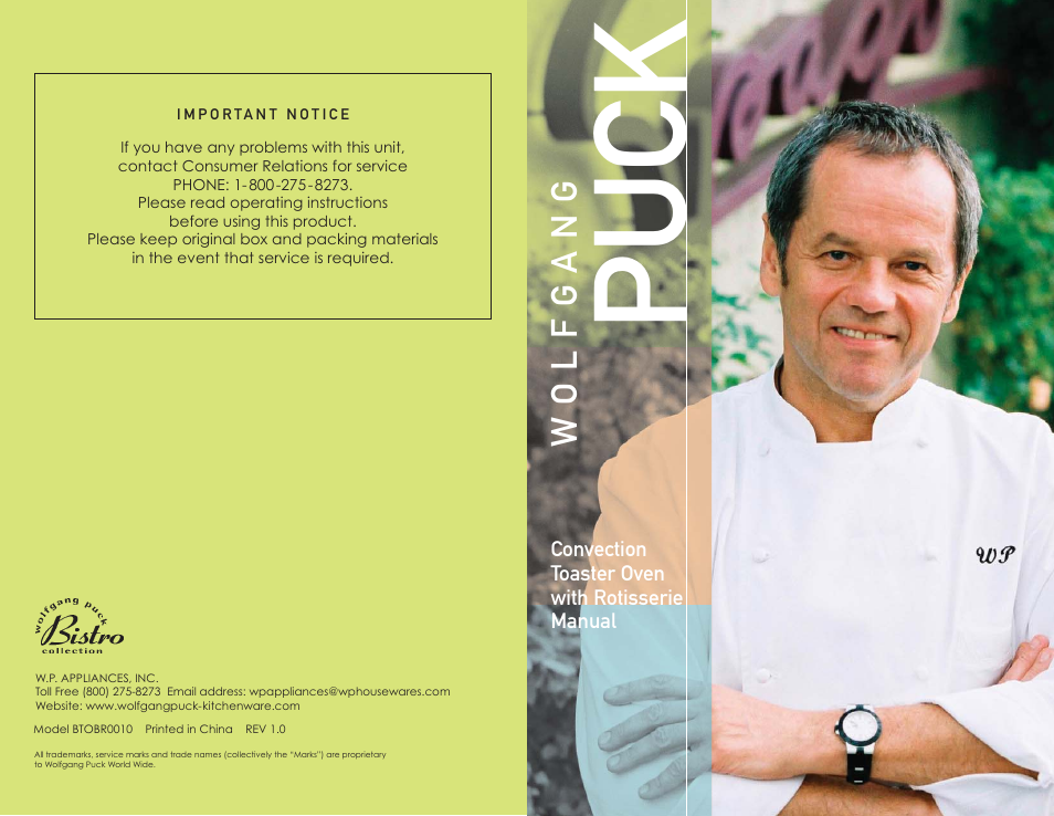 Wolfgang Puck BTOBR0010 User Manual | 22 pages