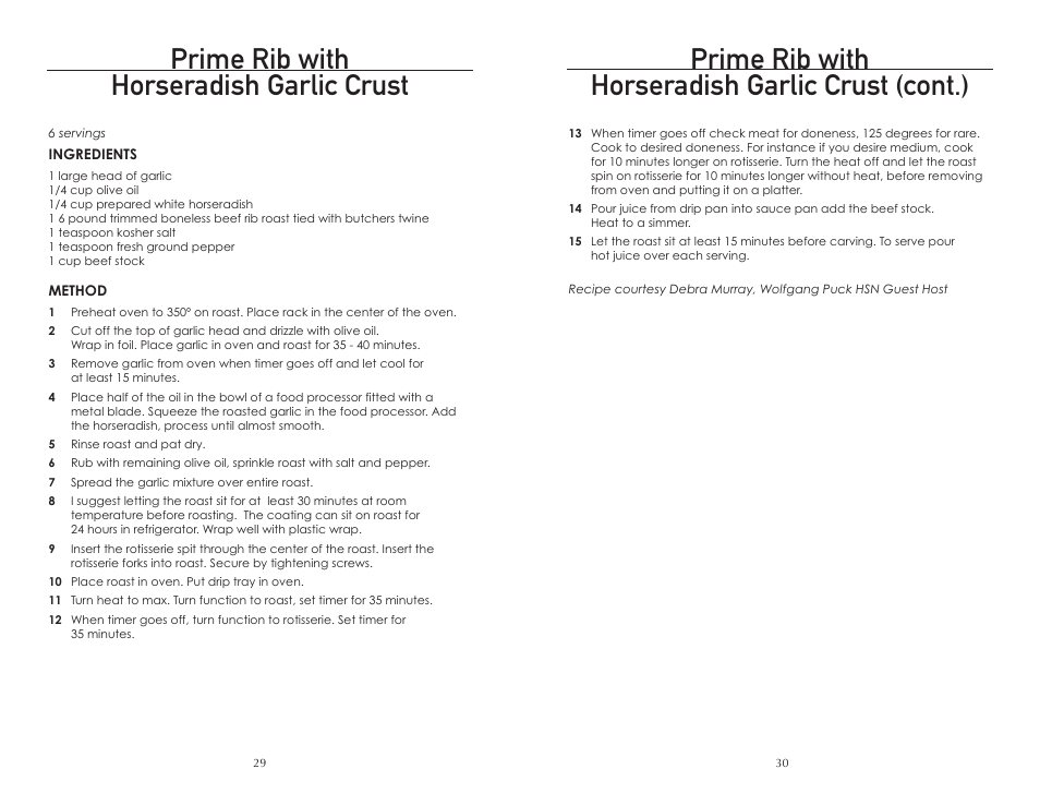 Prime rib with horseradish garlic crust (cont.), Prime rib with horseradish garlic crust | Wolfgang Puck BTOBR0010 User Manual | Page 16 / 22
