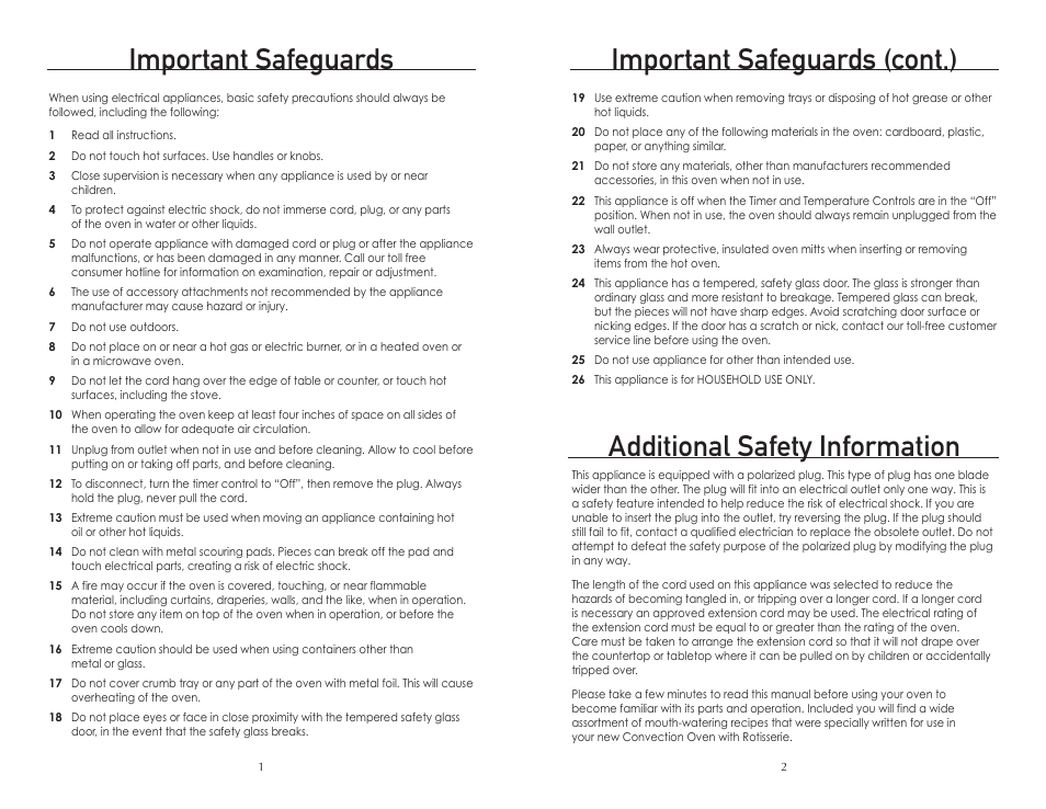 Additional safety information, Important safeguards, Important safeguards (cont.) | Wolfgang Puck BTOBR0010 User Manual | Page 2 / 22