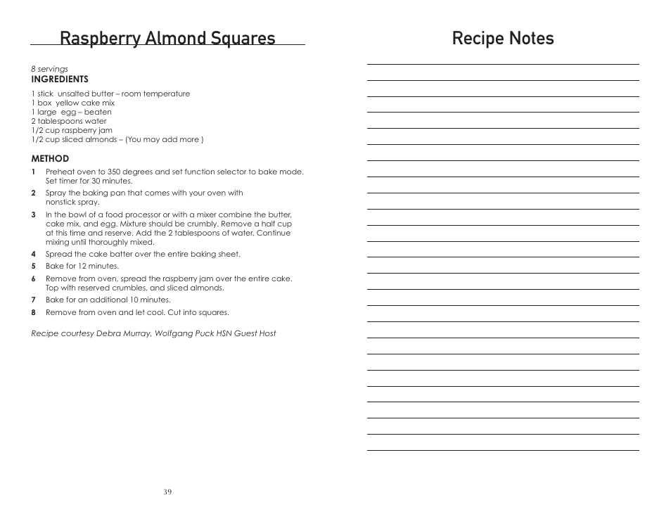 Raspberry almond squares | Wolfgang Puck BTOBR0010 User Manual | Page 21 / 22