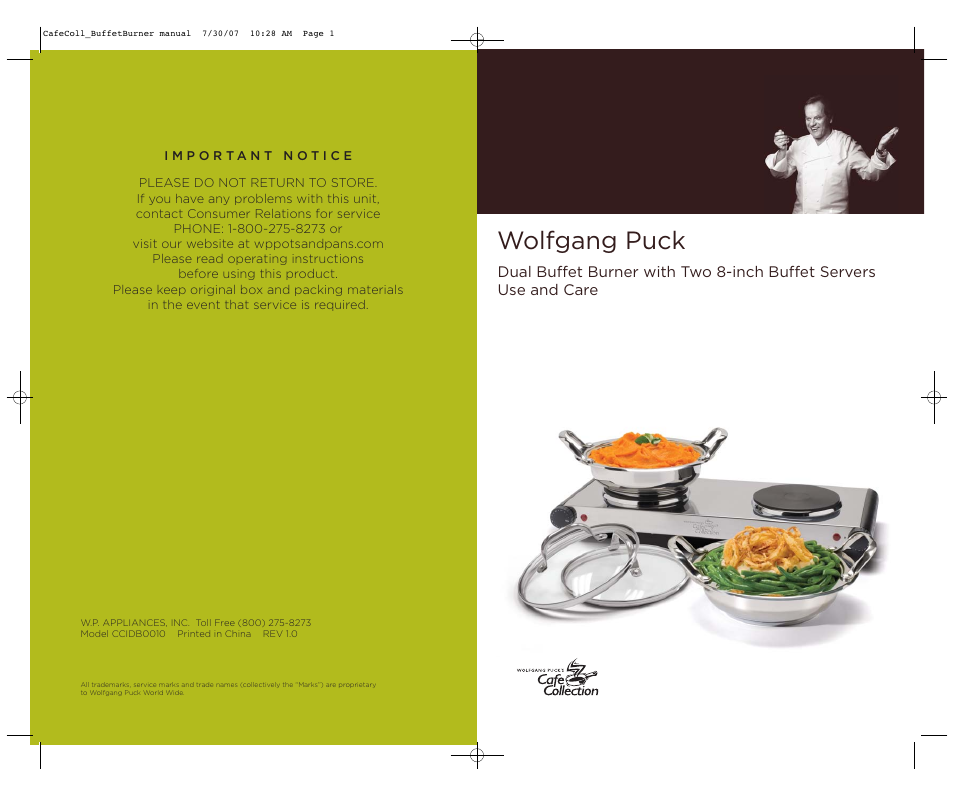 Wolfgang Puck CCIDB0010 User Manual | 6 pages