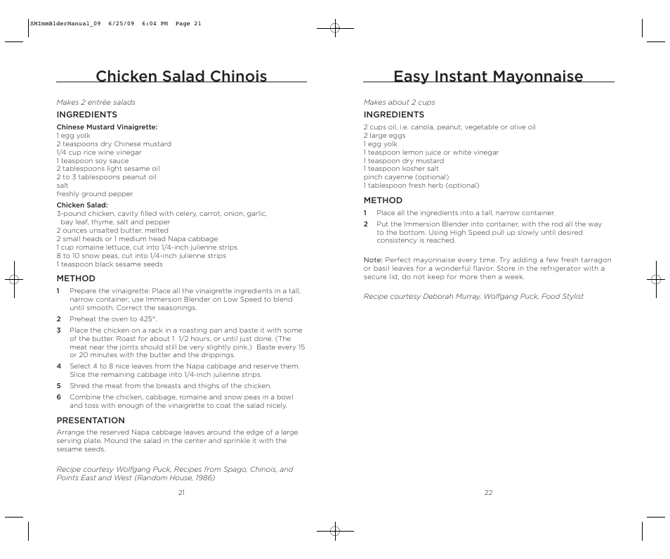 Easy instant mayonnaise, Chicken salad chinois | Wolfgang Puck BIBC1050 User Manual | Page 12 / 18